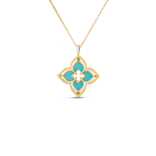 Venetian Princess Pirouette Yellow Gold, Diamond and Turquoise Pendant